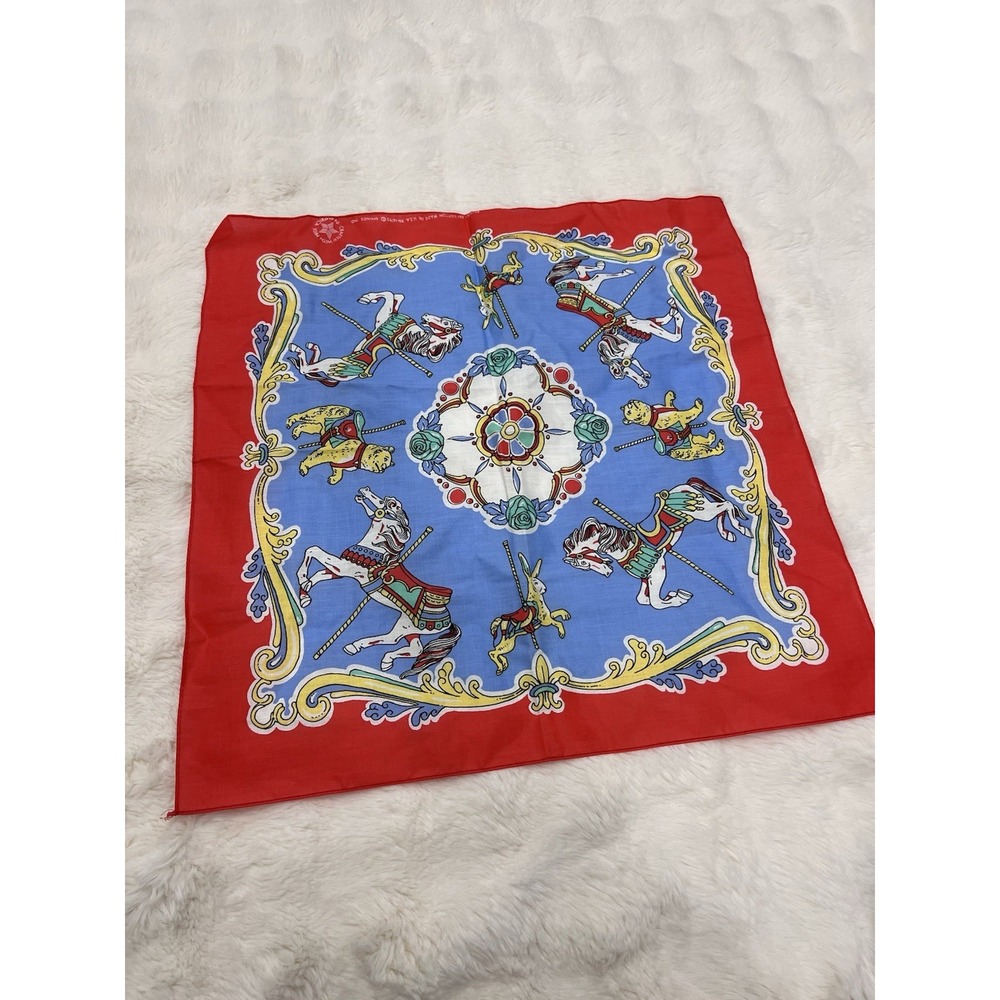 Carnival Carousel Bandana Handkerchief Circus Merry Go Round Horse Springs VTG